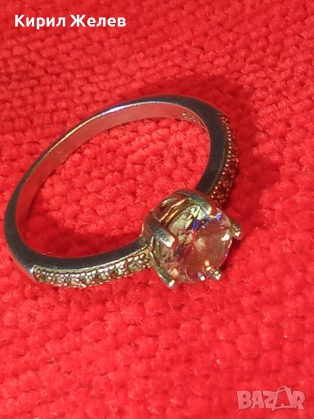 СКЪПОЦЕНЕН НЕЖЕН СРЕБЪРЕН ПРЪСТЕН СРЕБРО 925 с БЛЕСТЯЩ ФАСЕТИРАН ЛАБОРАТОРЕН МОЙСАНИТ иЦИРКОНИ 40103, снимка 1