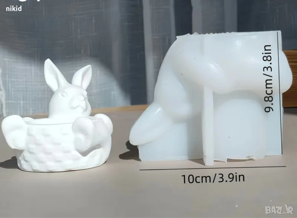 3D Великденски заек поставка за свещ свещник кашпа плетен панер силиконов молд форма смола гипс , снимка 1