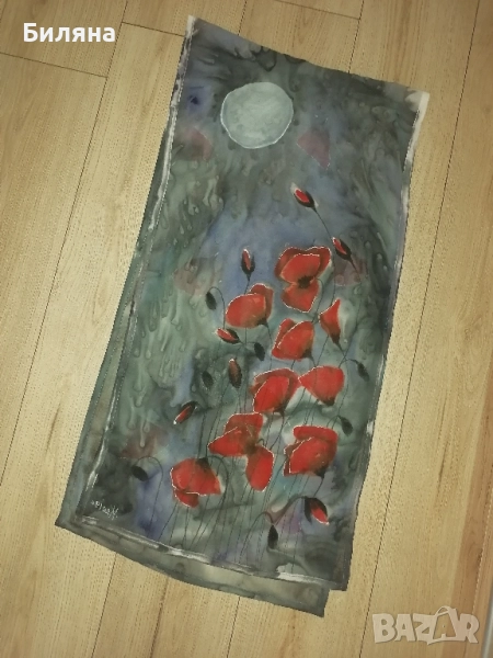 Ръчно рисуван шал с макове, снимка 1