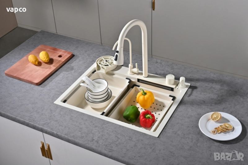 60см Бежова мултифункционална кухненска мивка , снимка 1