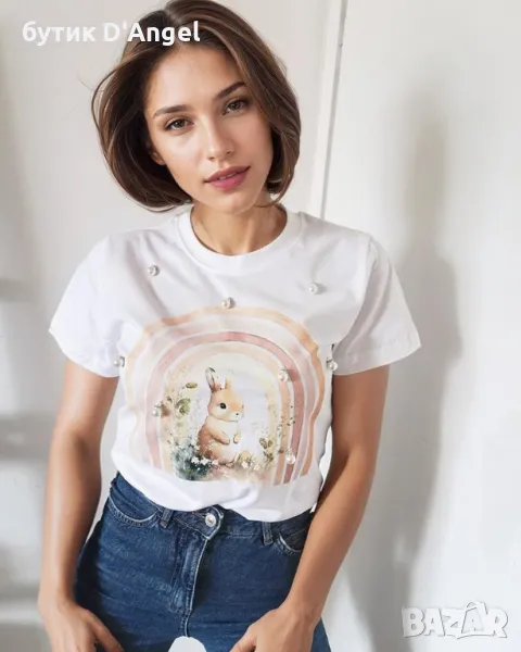 Тениска зайче дъга и перли, снимка 1