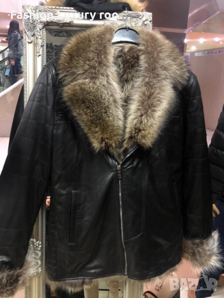 Мъжко кожено яке с косъм на чакал, снимка 1