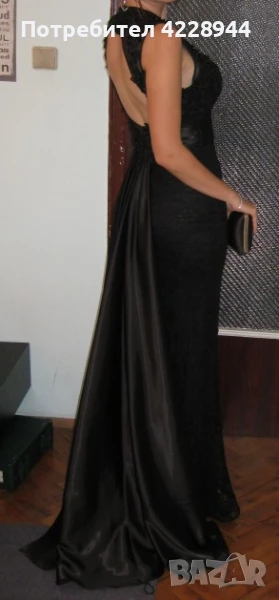 Черна еластична абитуриентска бална рокля размер S/M, дантела, снимка 1