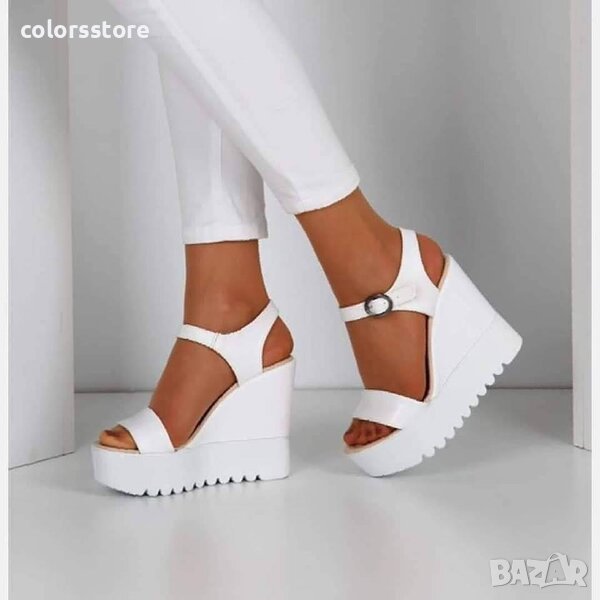 Сандали на платформа - бяла кожа - K100, снимка 1