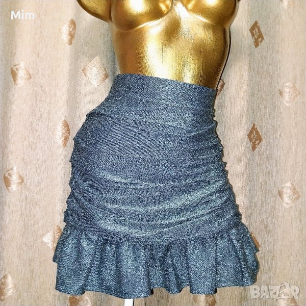 COSTER M Къса пола на волани от сребрист брокат , снимка 1