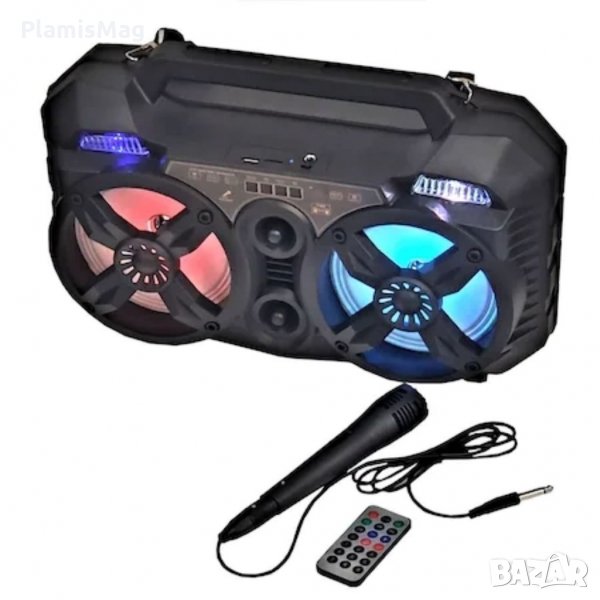 Караоке Тонколона 2 x 6.5 инча CH-6616, акумулаторна батерия, Жичен микрофон, Bluetooth, FM радио, снимка 1