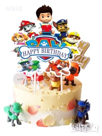 Paw Pes Patrol Пес Патрул Happy Birthday топер декор за торта украса парти Рожден Ден, снимка 1