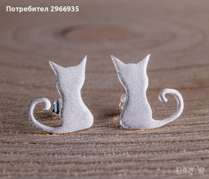 Сребърни обеци котки, снимка 1