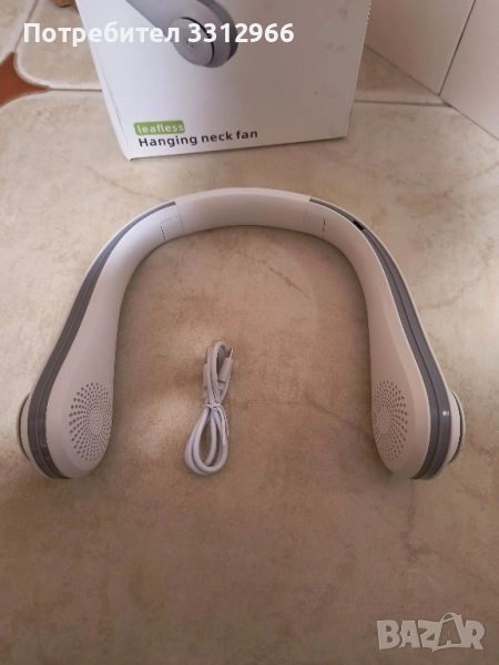 Преносим вентилатор за врата, GOGOU, Бял, 3 степени на скорост, Type-c 2.0, батерии 3600 mA, снимка 1
