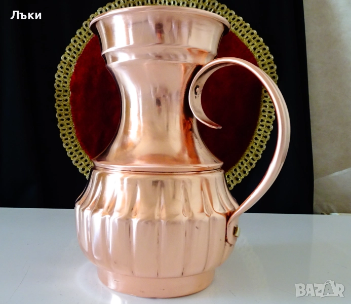 Медна кана,кована чиста червена мед 1.2 л. , снимка 1