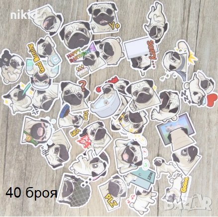 40 бр куче мопс малки самозалепващи лепенки стикери за украса декор картонена торта ръчна изработка , снимка 1