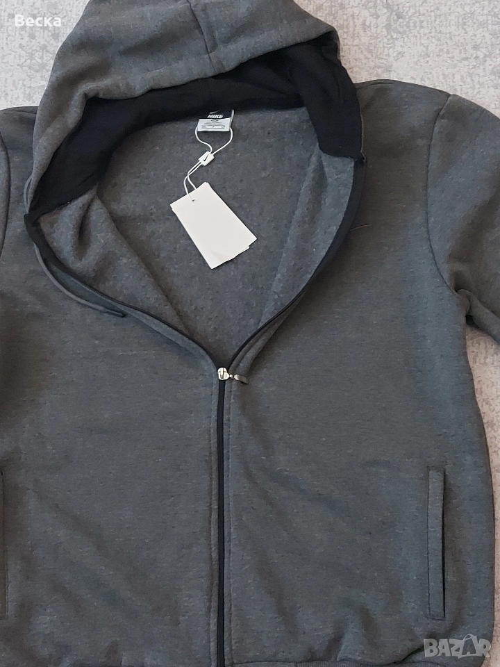 Мъжки ватиран суичър с качулка – 3XL, тъмно сив, снимка 1