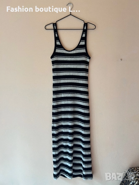 H&M Дълга рипсена рокля на черно/бежово райе с малка цепка отзад XS по етикет,но по-скоро е S / M 🖤, снимка 1