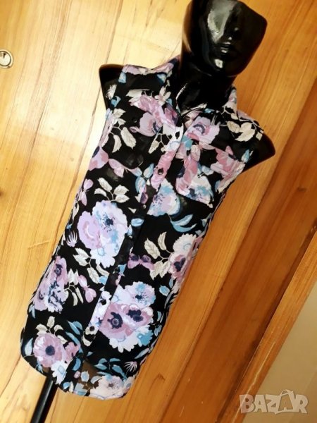 H&M Черна риза туника на лилави цветя от шифон С , снимка 1