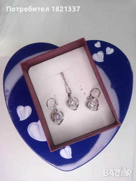 Сребърен комплект колие и обици, снимка 1