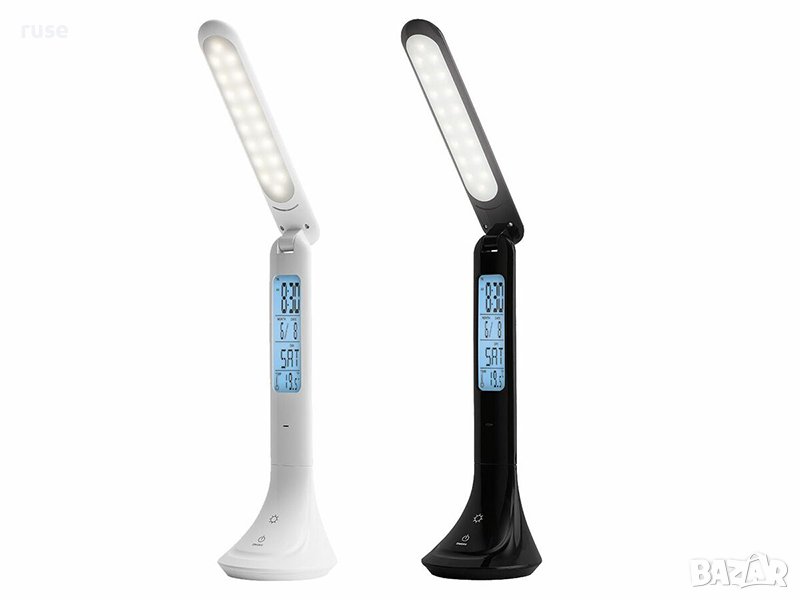 НОВИ! LED настолна лампа акумулаторна часовник/ будилник Два цвята, снимка 1