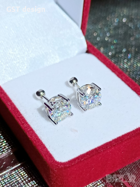 Уникални Топ Фенси Д Мойсанит Диамант Брилянтин обеци Moissanite Diamond , снимка 1