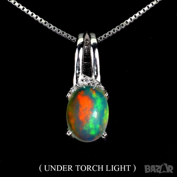 925 сребърно колие с огнен опал 8х6мм, подходящо за подарък V20, снимка 1