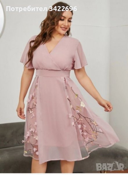 Официална Розова рокля от шифон с 3D цветя , снимка 1