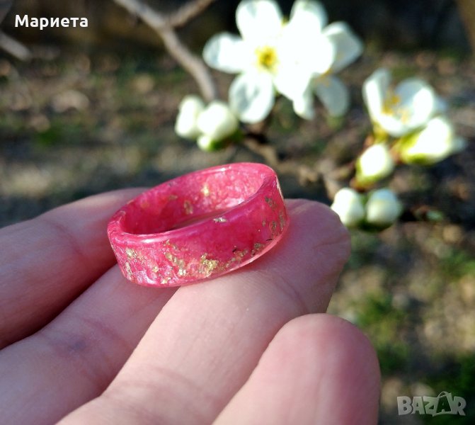 Пръстен Розово и Златно от Смола Ръчна Изработка Бижутерска Смола Смолист Пръстен Бижута от Смола , снимка 1