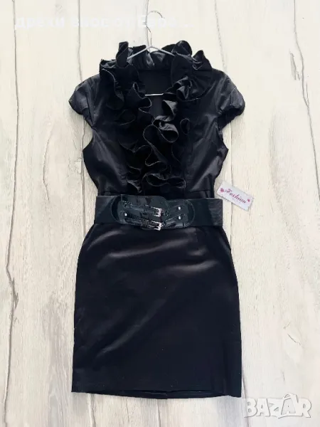 Елегантна черна рокля с колан, снимка 1