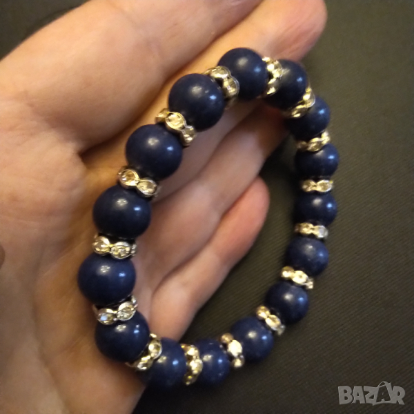 Естествен лазурит и цирконий дамска арт гривна намалена разпродажба, снимка 1