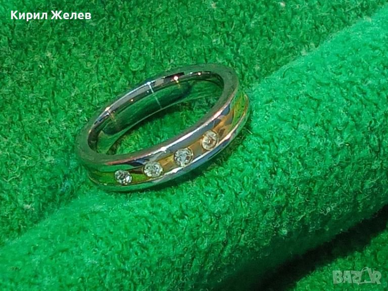 ПОЗЛАТЕН СТОМАНЕН ПРЪСТЕН ХАЛКА с ИНКРУСТИРАНИ ФАСЕТИРАНИ ЦИРКОНИ 20764, снимка 1