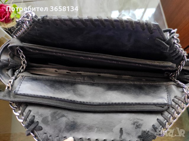 Черна дамска чанта с ресни от набук, снимка 3 - Чанти - 43593109