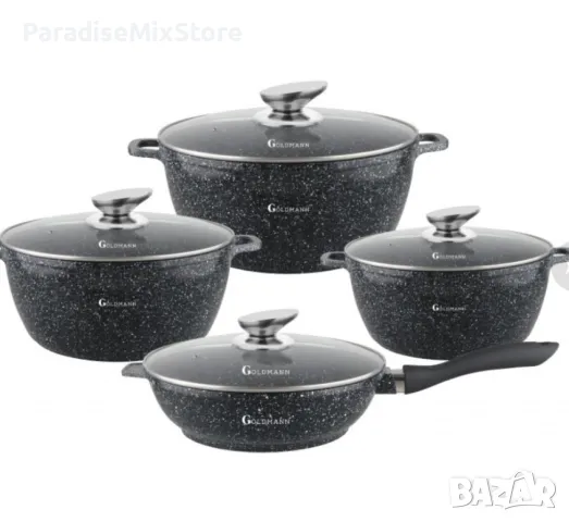 Комплект тенджери Goldmann -2.3\4.5\6.5\2.3L., Лят алуминий, Мраморно покр.,  отвътре/отвън , снимка 1