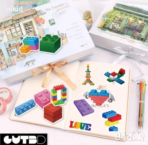 50 бр конструктор лего блокчета самозалепващи лепенки стикери украса картонена торта изработка, снимка 4 - Други - 53529461