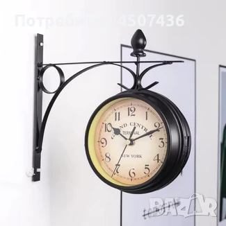 Двустранен водоустойчив стенен часовник, ретро стенен часовник от ковано желязо, безшумен, снимка 4 - Декорация за дома - 51167345