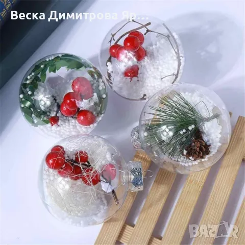 Комплект от 6 прозрачни топки за елха пълни с коледна декорация, снимка 11 - Декорация за дома - 48003212