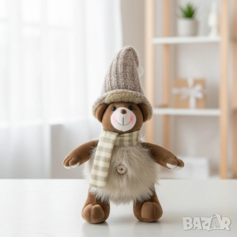 Плюшено мече със зимни аксесоари – уютен подарък и декорация, снимка 2 - Други стоки за дома - 52134310