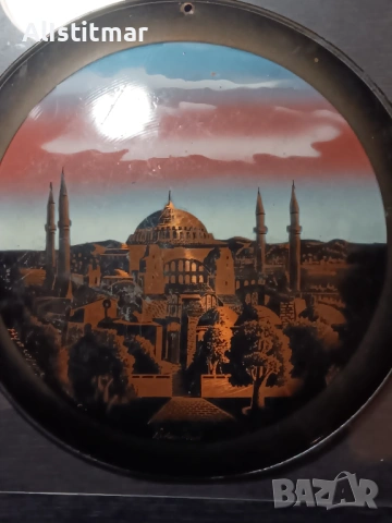 Mедна чиния за стена ръчна авторска изработка изобразена,,СВЕТА СОФИЯ" в Истамбул , снимка 4 - Антикварни и старинни предмети - 53115470