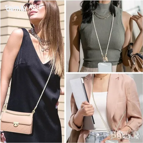 ROCONTRIP Ремък за телефон, ръчно изработен, златист, с метална връзка, снимка 6 - Селфи стикове, аксесоари - 49826544