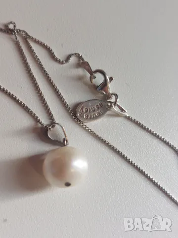 Сребърно колие с естествена перла, снимка 4 - Колиета, медальони, синджири - 50393364