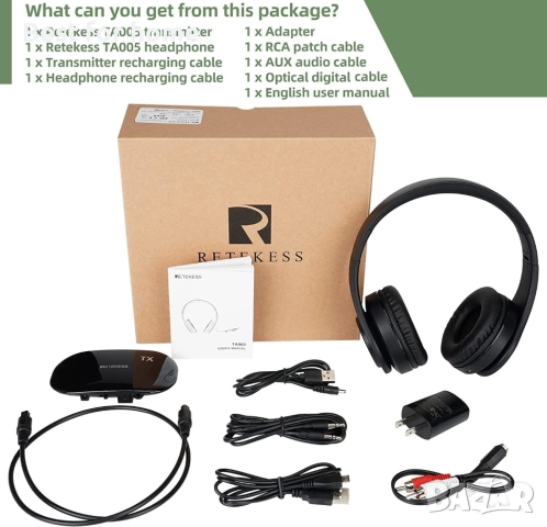2-канални безжични телевизионни слушалки  с предавател Retekess TA005, снимка 8 - Слушалки и портативни колонки - 51808971