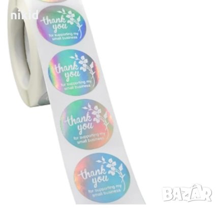 100 бр Thank You холограмни малки самозалепващи лепенки стикери за ръчна изработка за подарък, снимка 5 - Други - 32525241