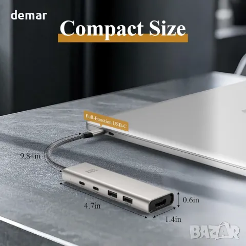 Minthouz USB C хъб, 5 в 1 многопортов адаптер, USB C към HDMI с 4K@60Hz, 140W PD, 2 Type-A&1*Type-С, снимка 9 - Кабели и адаптери - 49514493