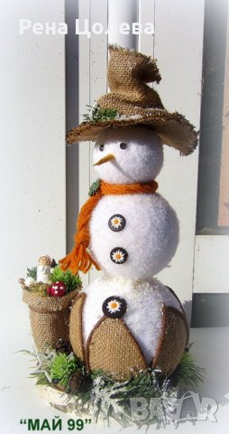 Снежен човек на кръг от бреза, снимка 3 - Коледни подаръци - 38538767