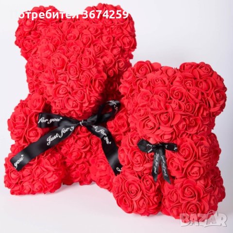 Мече от рози, червено 25 см - уникален подарък за любим човек, снимка 3 - Романтични подаръци - 44009928