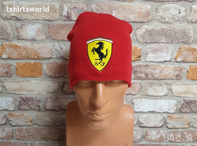 Нова зимна шапка на автомобилната марка Ferrari (Ферари) в червен цвят, снимка 6 - Шапки - 43015557