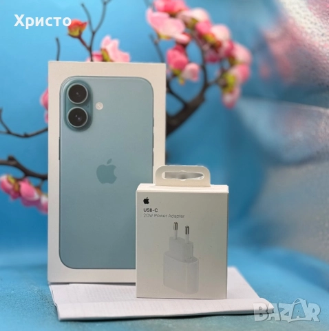 НОВ!!! Apple iPhone 16, 128GB, 5G, Teal + подарък оригинален адаптер Apple