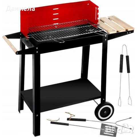 Градинско барбекю на колела, емайлирана стомана, 4 степени + Подарък 3 прибора, снимка 5 - Барбекюта - 53332991