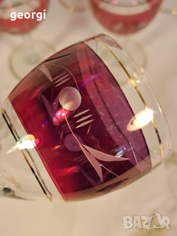 ретро цветни чаши за ракия фасетирани със златен кант , снимка 9 - Чаши - 50693525