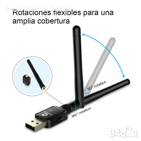 Нов WiFi USB адаптер 600Mbps с антена 2.4/5GHz за лаптоп/PC, снимка 3 - Друга електроника - 51463473