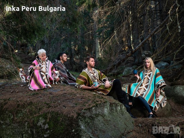  Автентичнo еквадорско унисекс пончо Мапуче, 100% вълна, зелено , снимка 7 - Пуловери - 37011470