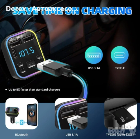 FM трансмитер Bluetooth с LED дисплей 2x USB и Type-C 3.1A, снимка 6 - Аксесоари и консумативи - 53606074