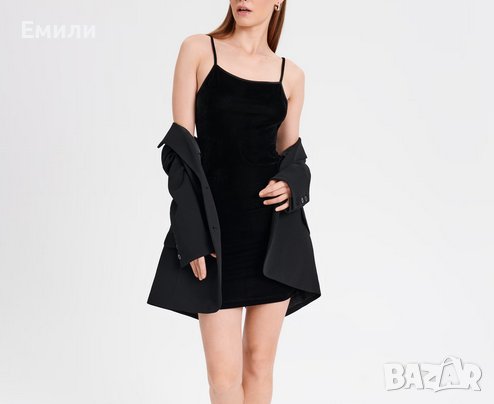 Нова къса дамска еластична кадифена рокля в черен цвят р-р S, M, L