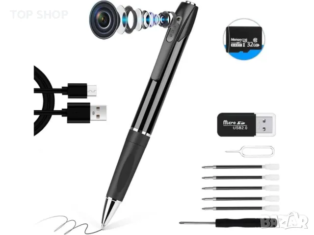 Писалка шпионска камера + 32G TF карта памет, снимка 8 - Комплекти за видеонаблюдение - 48815703